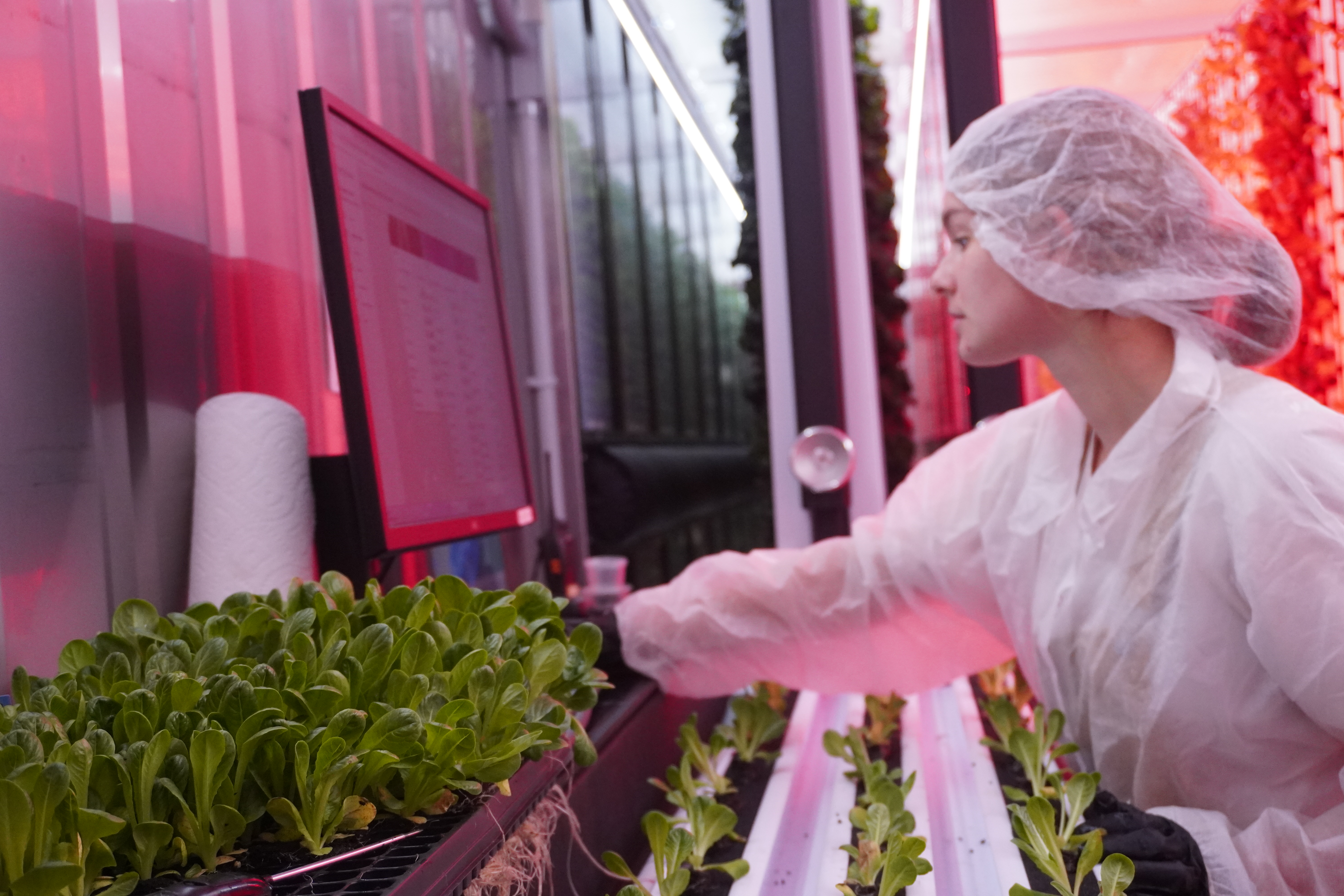 Parker Kilkenny, a delval alumna, is using the freight farm technology inside the mobile container full of micro greens.