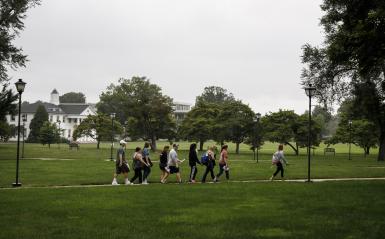 students walking on the quad