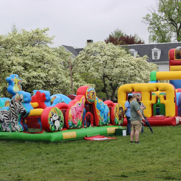 Bouncy houses on quad during event