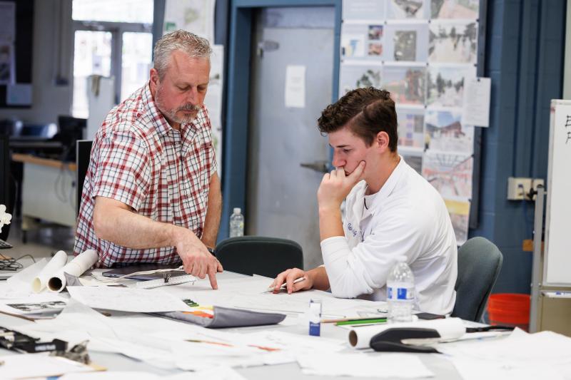 Landscape Architecture professor and student at DelVal discuss course project.