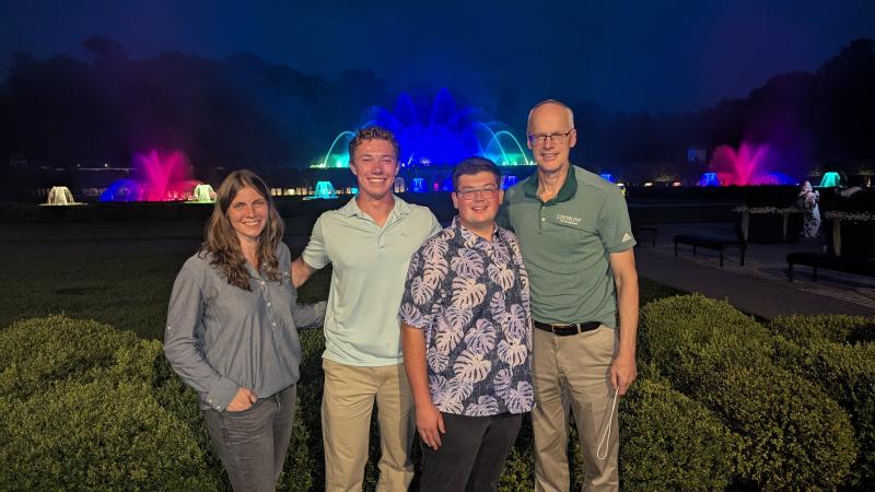 L-R: Leirion Sorensen ’03, Chanticleer Garden, Micah High, Mathew Fleischacker, Dr. Doug Linde, DelVal professor of turf management