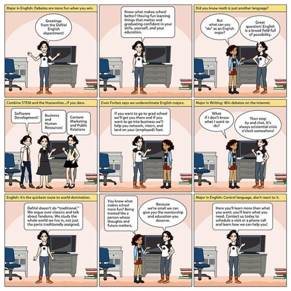 A nine-panel comic about English.