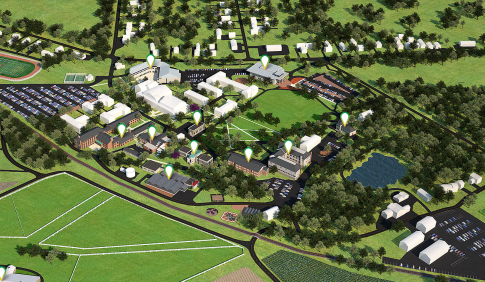 A three dimensional rendering of Delaware Valley University's Main Campus.